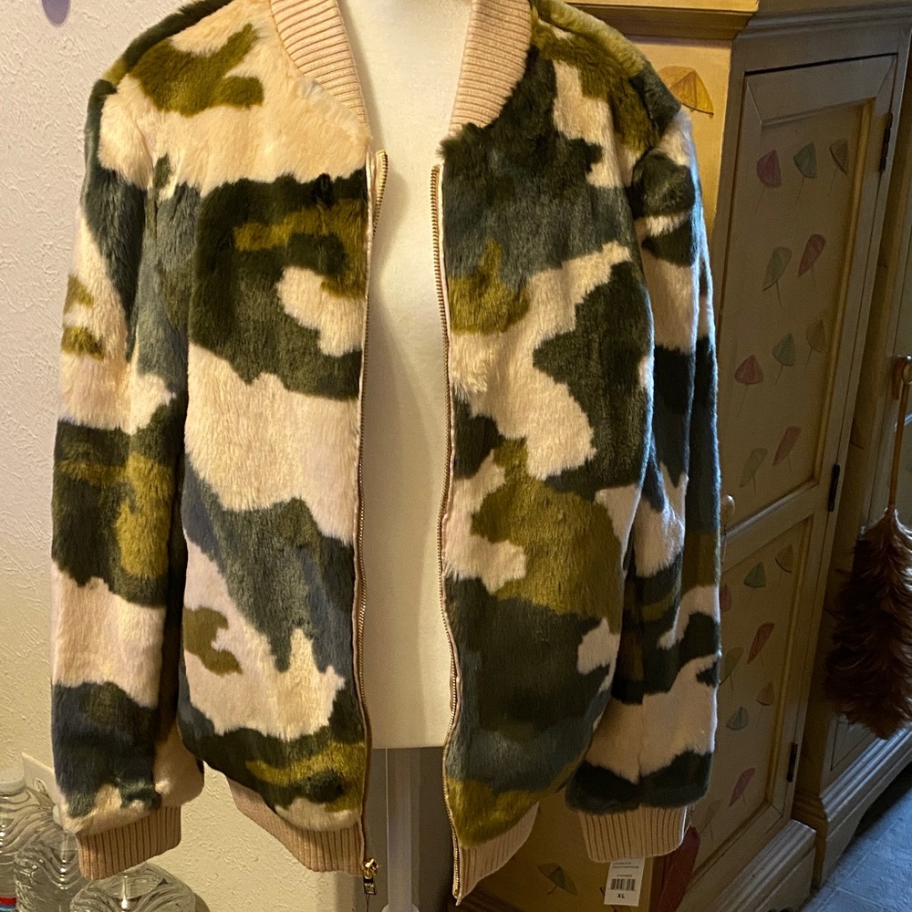Marc New York Faux Fur Jacket with Camouflage Pattern